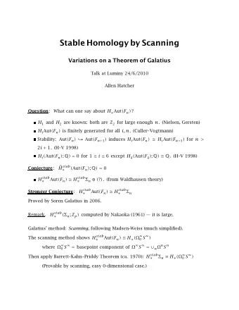 Stable Homology by Scanning  Variations on a Theorem of Galatius  Talk at Luminy 24/6/2010  Allen