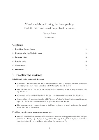 Mixed models in R using the lme4 package  Part 3: Inference based on profiled deviance  Douglas