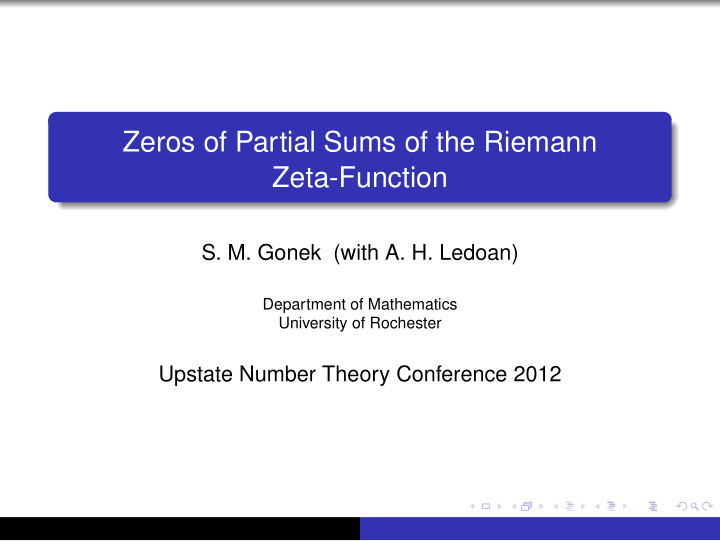 zeros of partial sums of the riemann zeta function