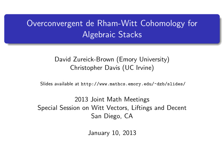 overconvergent de rham witt cohomology for algebraic