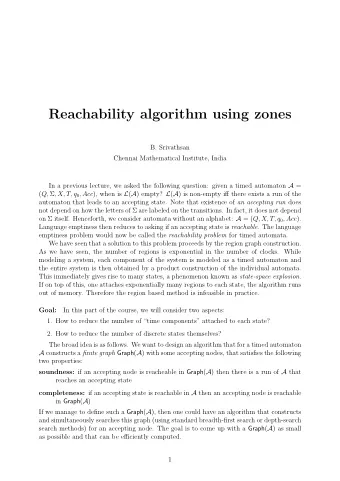 Reachability algorithm using zones  B. Srivathsan  Chennai Mathematical Institute, India In a