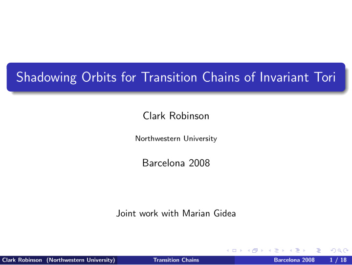 shadowing orbits for transition chains of invariant tori