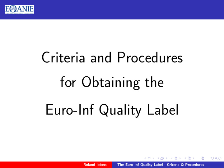 criteria and procedures for obtaining the euro inf