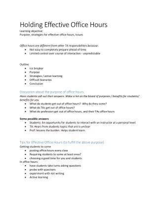 Holding Effective Office Hours  Learning objective:  Purpose, strategies for effective office