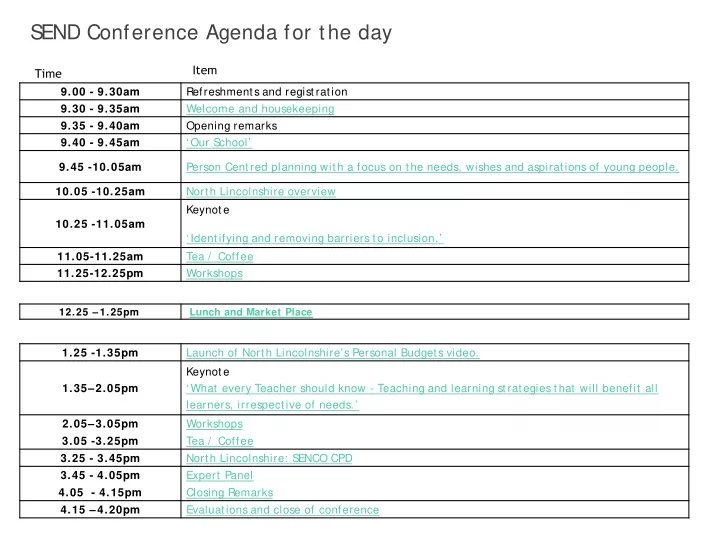 s end conference agenda for the day