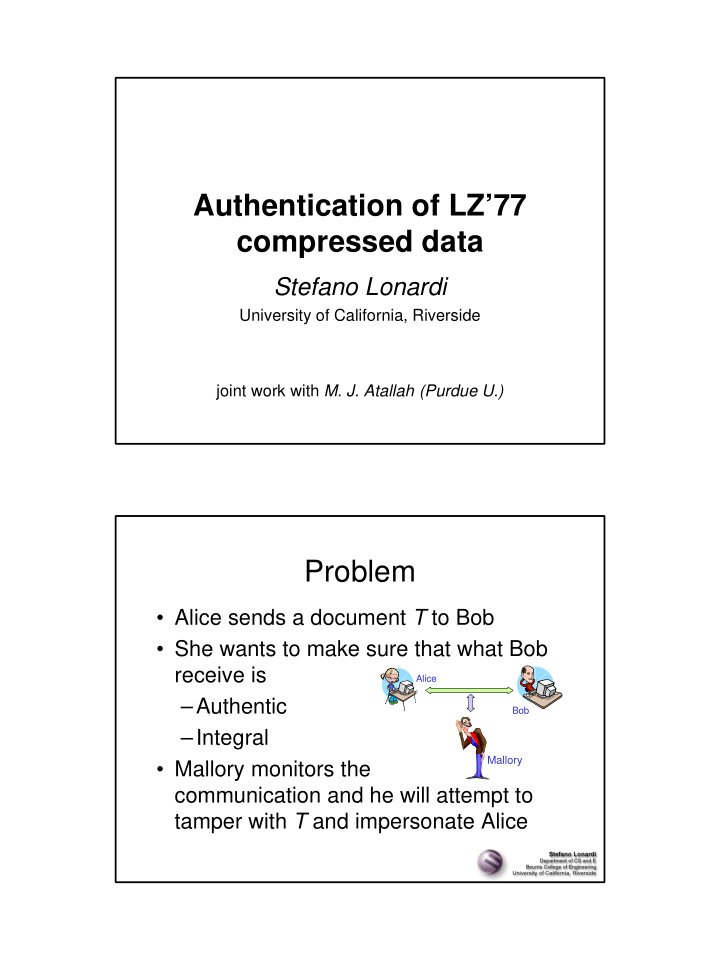 authentication of lz 77 compressed data