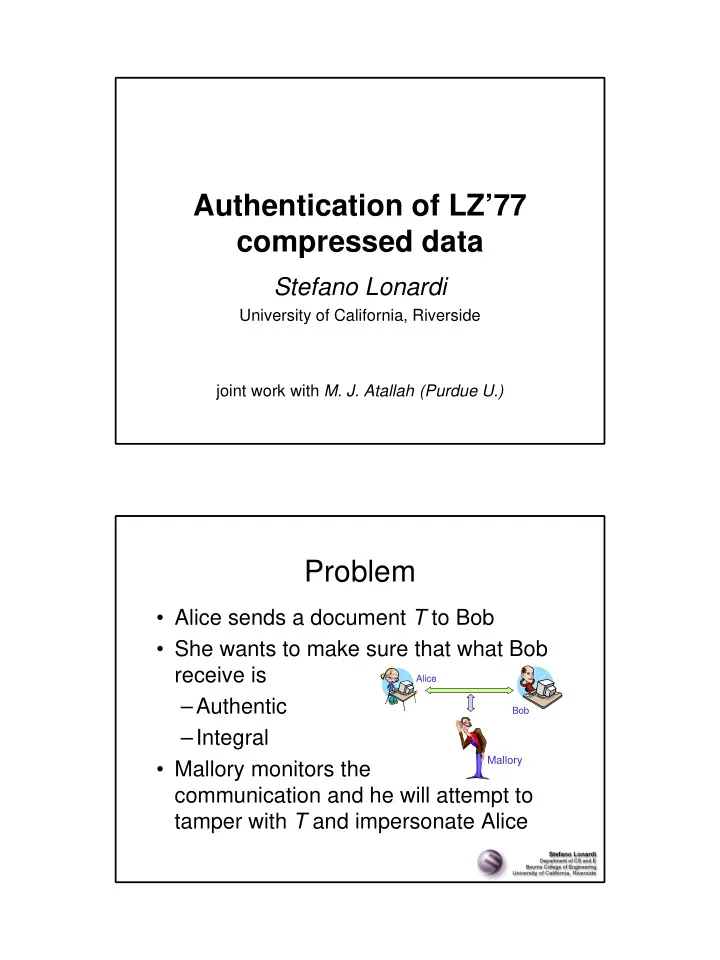 authentication of lz 77 compressed data