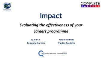 Impact  Evaluating the effectiveness of your  careers programme  Jo Welch  Natasha Davies