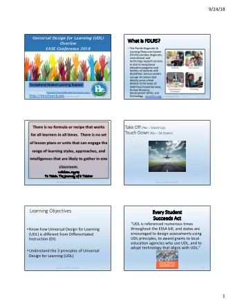 Learning Objectives  Every Student  Ev  Succe  Su  cceeds Act  ct  UDL is referenced numerous