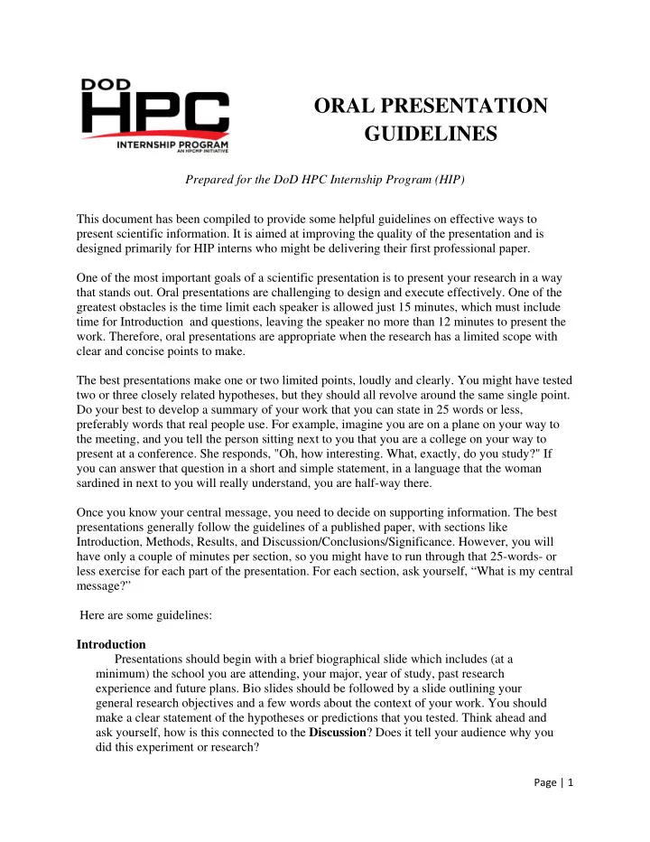 oral presentation guidelines