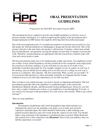 ORAL PRESENTATION  GUIDELINES  Prepared for the DoD HPC Internship Program (HIP)  This document has