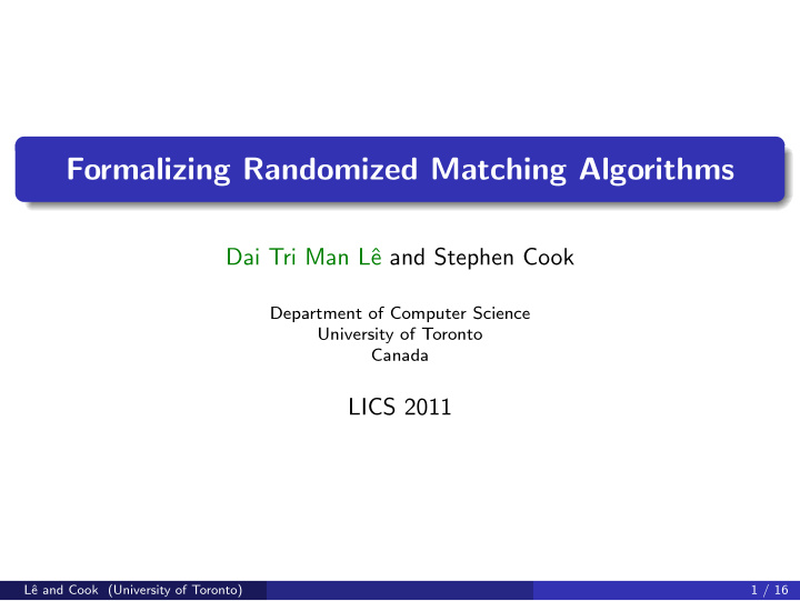 formalizing randomized matching algorithms