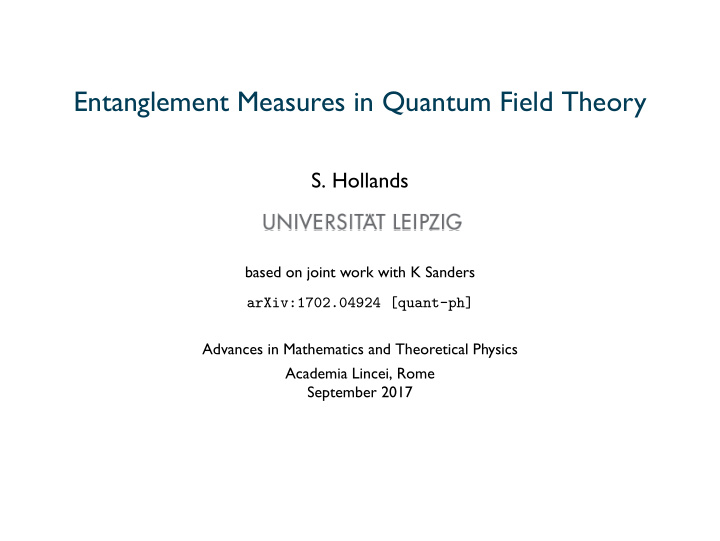entanglement measures in quantum field theory