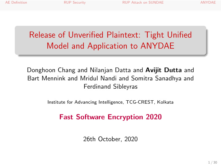 release of unverified plaintext tight unified model and