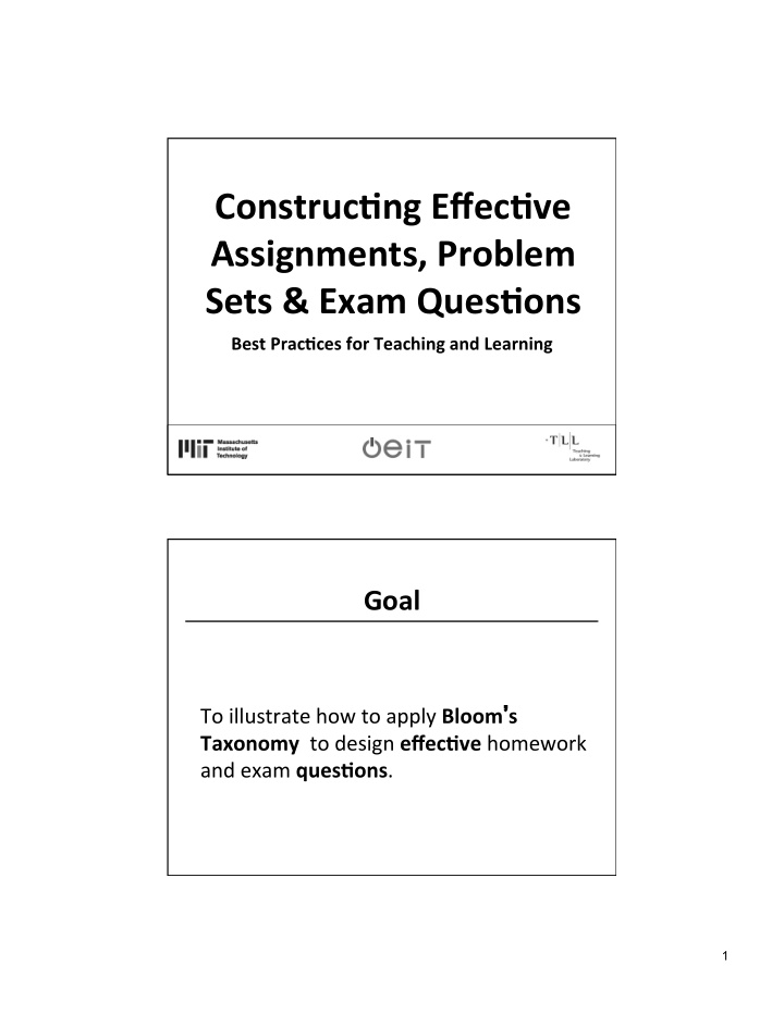 construc ng effec ve assignments problem sets exam ques