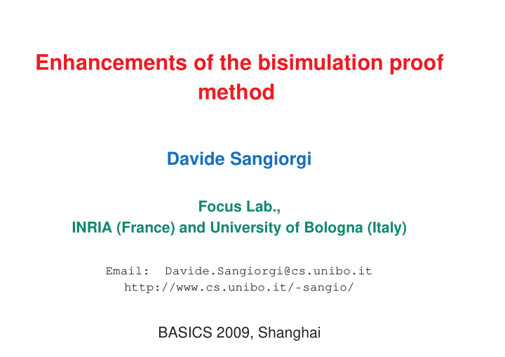 enhancements of the bisimulation proof method