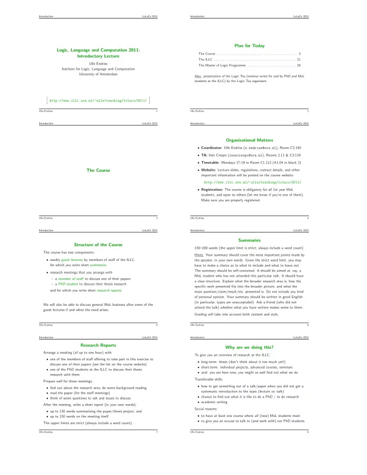 plan for today logic language and computation 2011