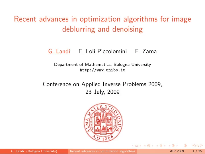 recent advances in optimization algorithms for image