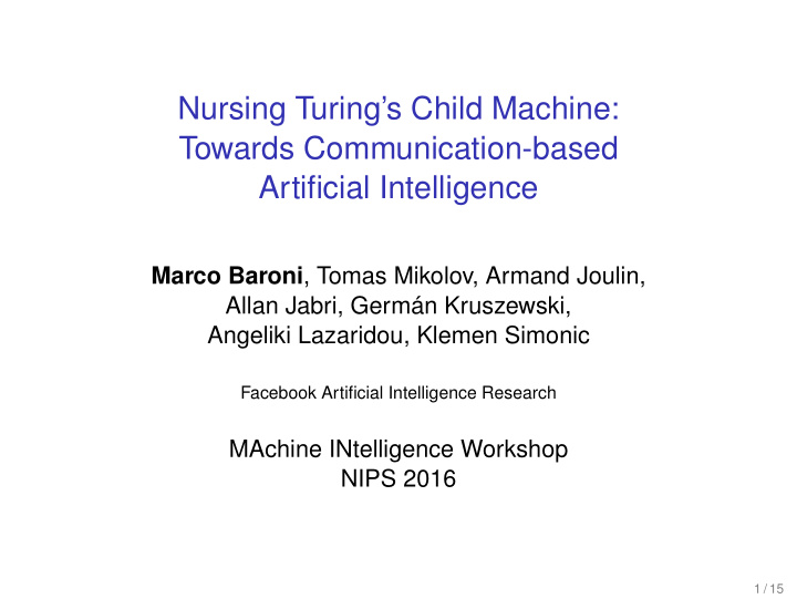 nursing turing s child machine towards communication
