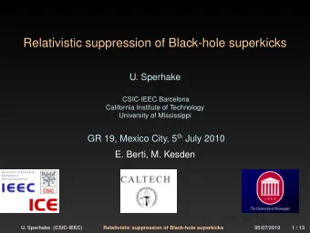 Relativistic suppression of Black-hole superkicks  U. Sperhake  CSIC-IEEC Barcelona  California