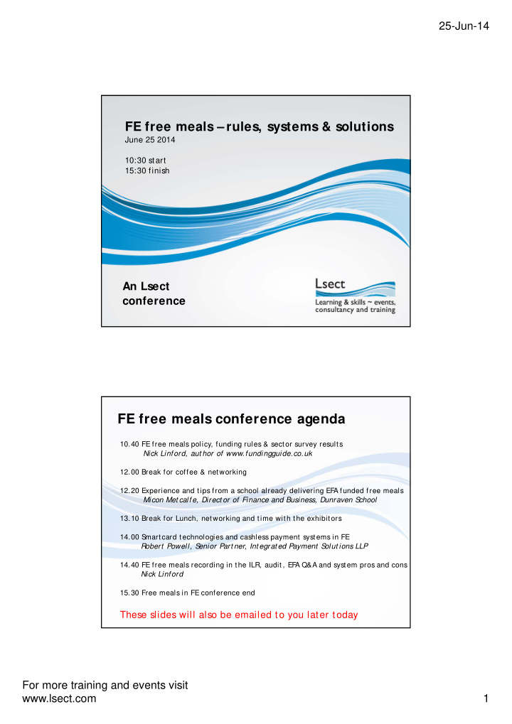 fe free meals conference agenda