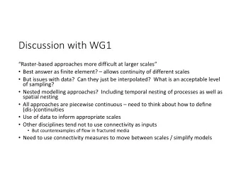 Discussion with WG1 Raster  based approaches more difficult at larger scales  Best