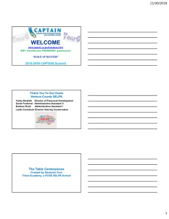 WELCOME  www.captain.ca.gov/handouts.html  WIFI: GuestAccess PASSWORD: guestaccess  SCALE UP