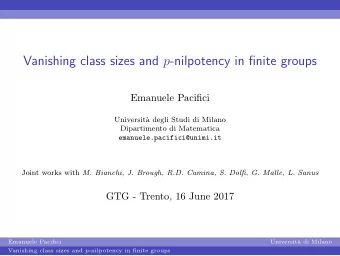 Vanishing class sizes and p -nilpotency in finite groups  Emanuele Pacifici  Universit`  a degli