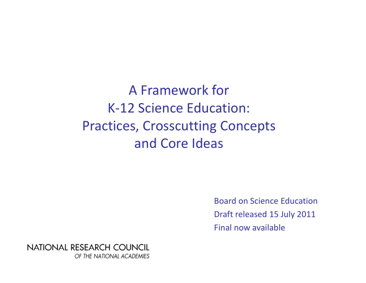a frame ork for a framework for k 12 science education