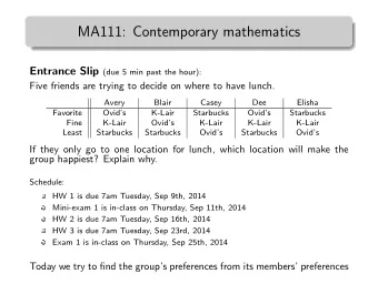MA111: Contemporary mathematics Entrance Slip (due 5 min past the hour):  Five friends are trying