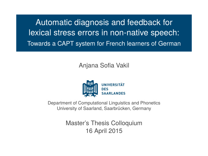 automatic diagnosis and feedback for lexical stress