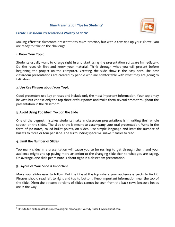 nine presentation tips for students 1 create classroom