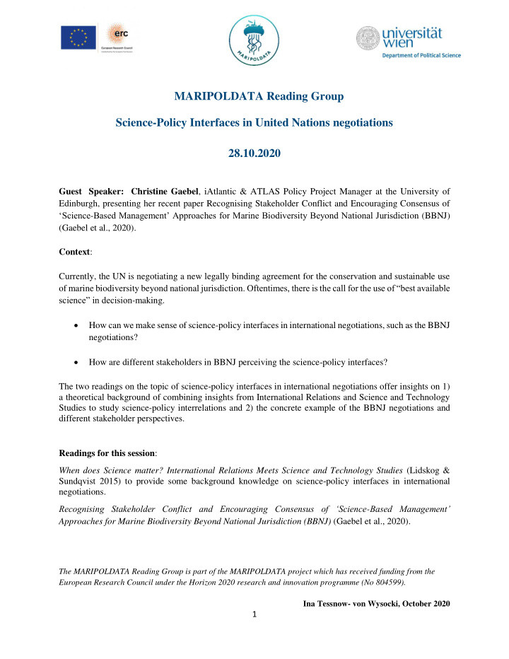 maripoldata reading group science policy interfaces in