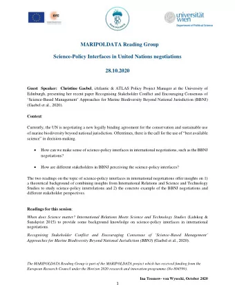 MARIPOLDATA Reading Group  Science-Policy Interfaces in United Nations negotiations  28.10.2020