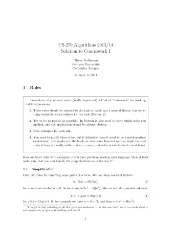 CS-270 Algorithms 2013/14  Solution to Coursework I  Oliver Kullmann  Swansea University  Computer