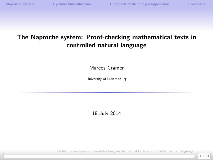 the naproche system proof checking mathematical texts in