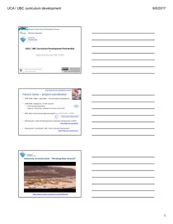 UCA / UBC curriculum development  9/6/2017  UBC Dept Earth, Ocean &amp; Atmospheric Sciences