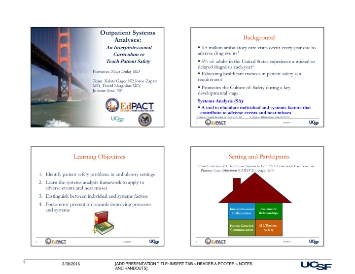 outpatient systems background analyses