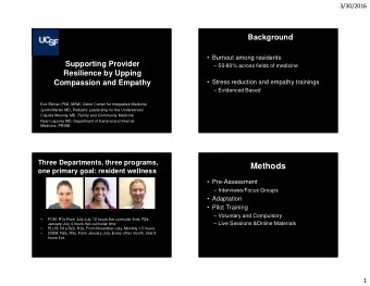 Methods  one primary goal: resident wellness   Pre-Assessment   Interviews/Focus Groups