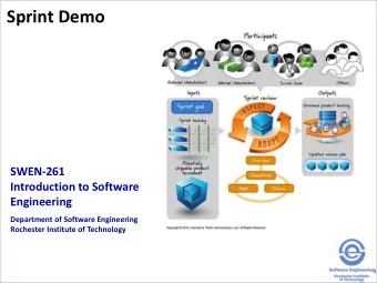 Sprint Demo  SWEN-261  Introduction to Software  Engineering  Department of Software Engineering