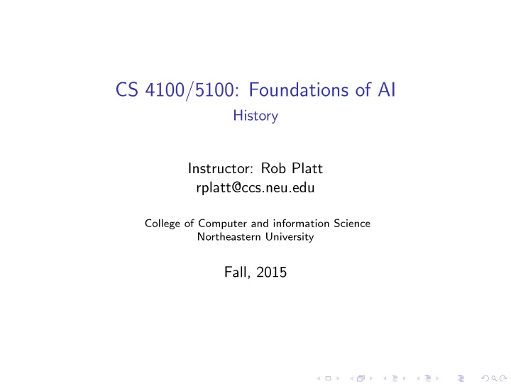 cs 4100 5100 foundations of ai