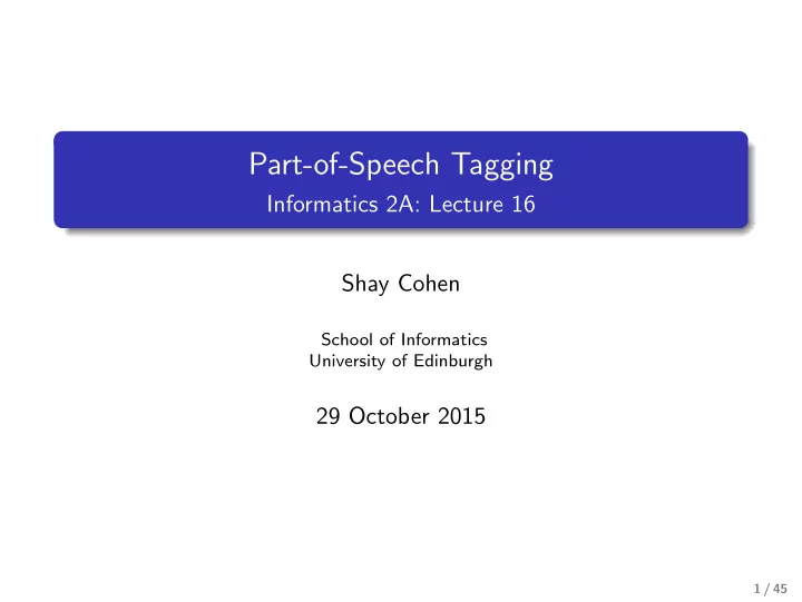 part of speech tagging
