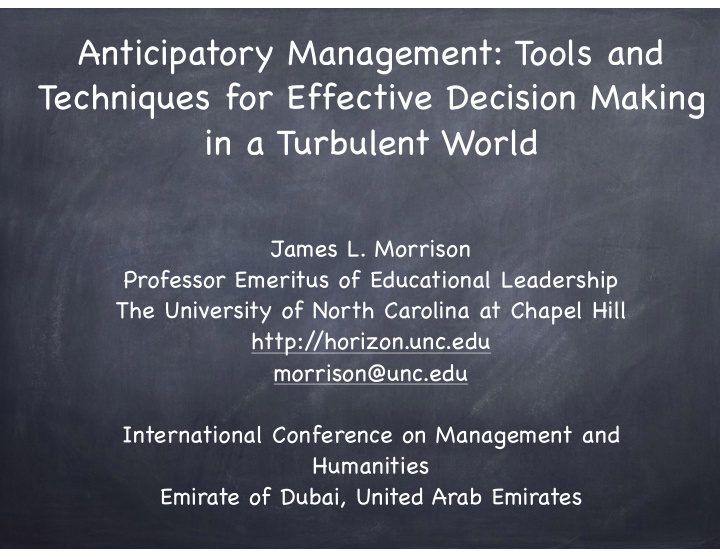 anticipatory management tools and techniques for