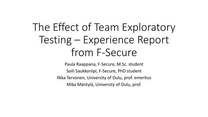 the effect of team exploratory