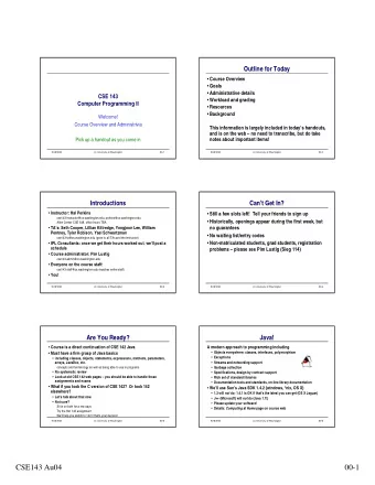 CSE143 Au04  00-1  Content Overview (1)  Content Overview (2)  Programming language and libraries