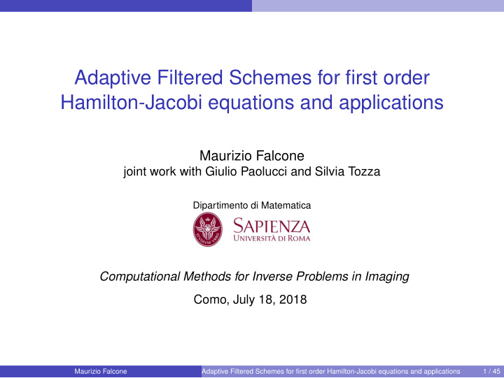 adaptive filtered schemes for first order hamilton jacobi