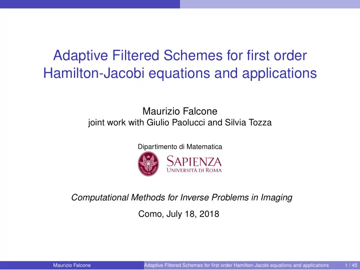 adaptive filtered schemes for first order hamilton jacobi