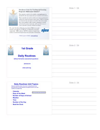 1st Grade  Daily Routines  without formative assessment questions  2015-03-10  www.njctl.org  Slide
