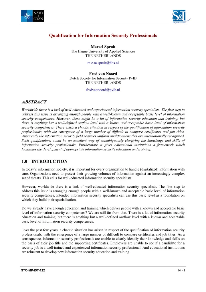 qualification for information security professionals