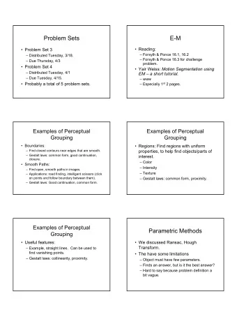 Problem Sets  E-M   Reading:   Problem Set 3   Forsyth &amp; Ponce 16.1, 16.2